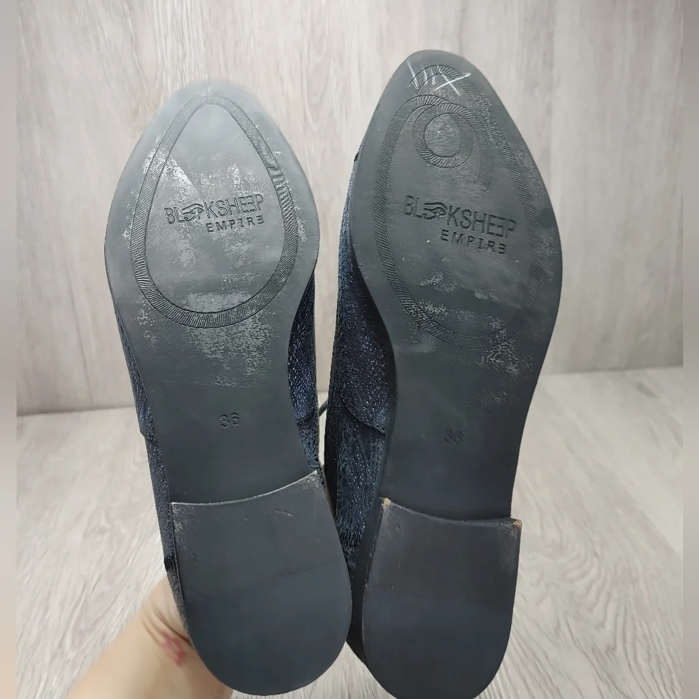 Blacksheep Empire‎ Lace Up Oxford Flats Shoes Blue Black Textured Leather 36